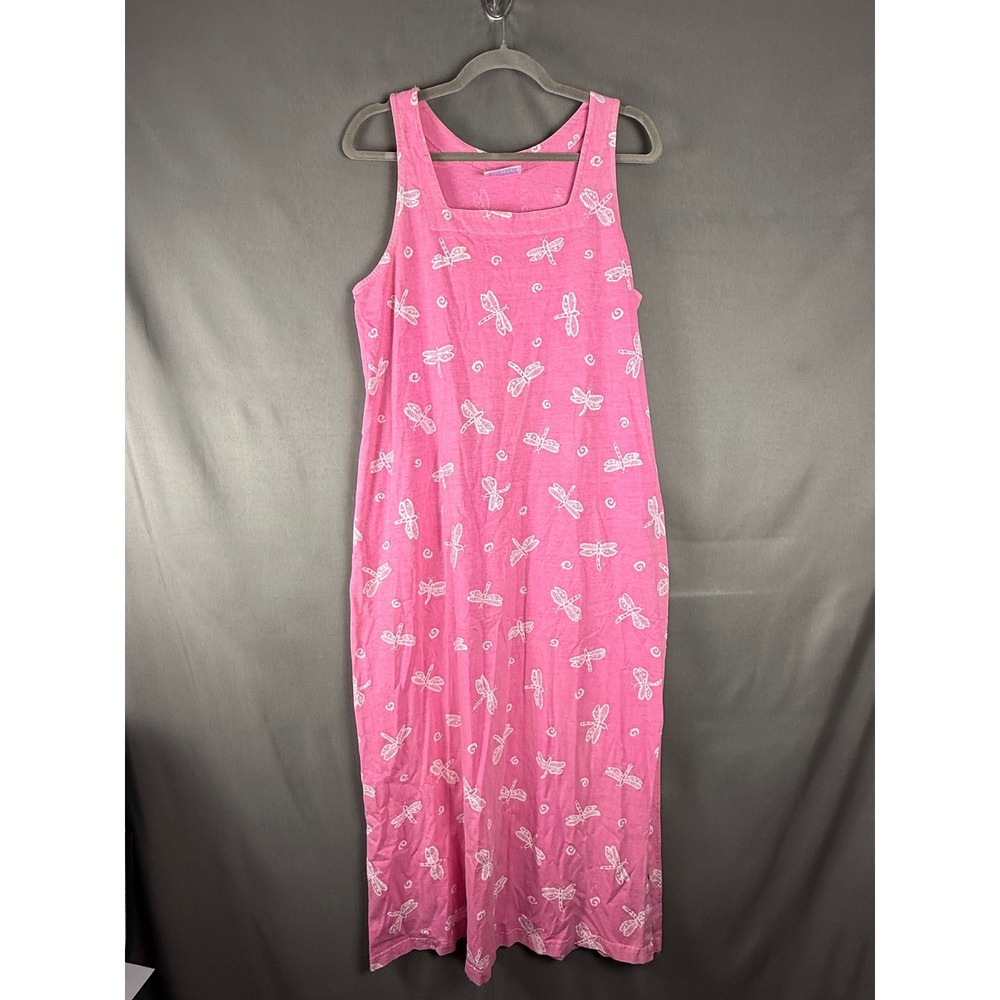 Fresh Produce Maxi Dress Womens Large Pink Dragonfly Print Sleeveless Cotton USA